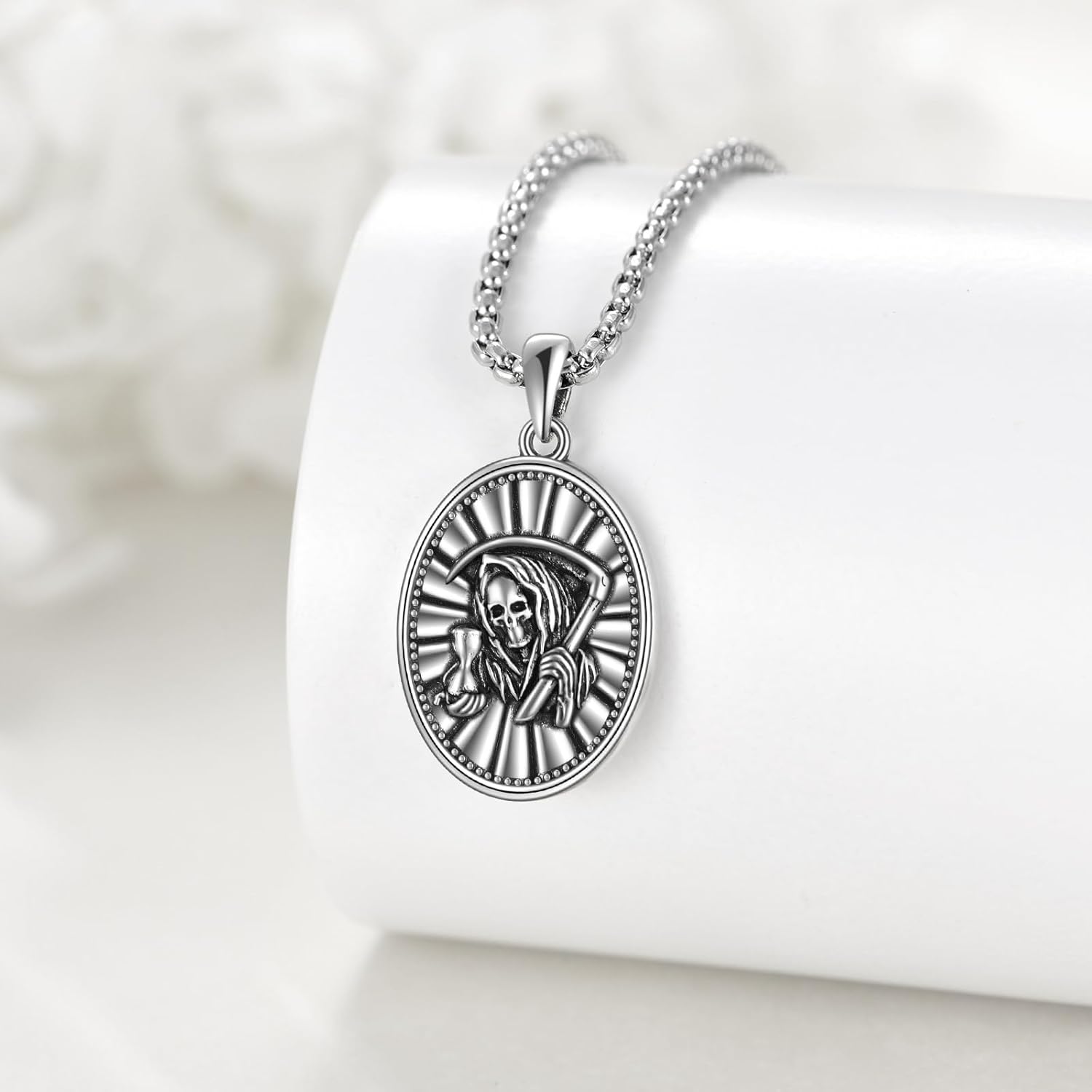 URONE Santa Muerte necklace 925 Sterling Silver Ia Santa Muerte Pendant Grim Reaper Necklace Amulet Jewelry Gifts - Image 2