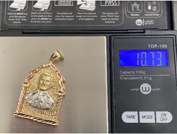 TGDJ 14K Tri Color Gold Diamond-Cut Jesus Malverde Narco Saint Sinaloa Pendant For Men And Women | 1.75 Inch - Image 8