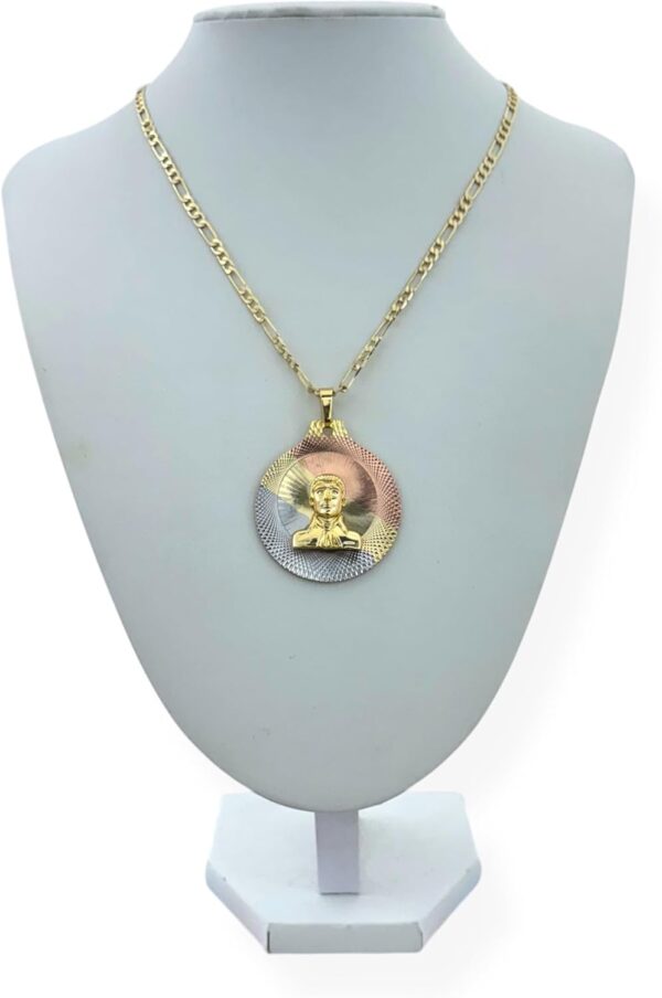 Jesus Malverde Tri-Color Gold Plated Round Pendant Medal Charm Necklace Religious Gift - Image 2