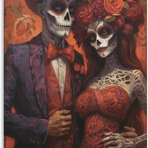 Iisrar Catrin And Catrina Couple Poster, Dia De Los Muertos, Mexican Folk Art Painting, Printable Wall Art Canvas Wall Art Print Poster For Home School Office Decor Unframe 24x36inch(60x90cm)