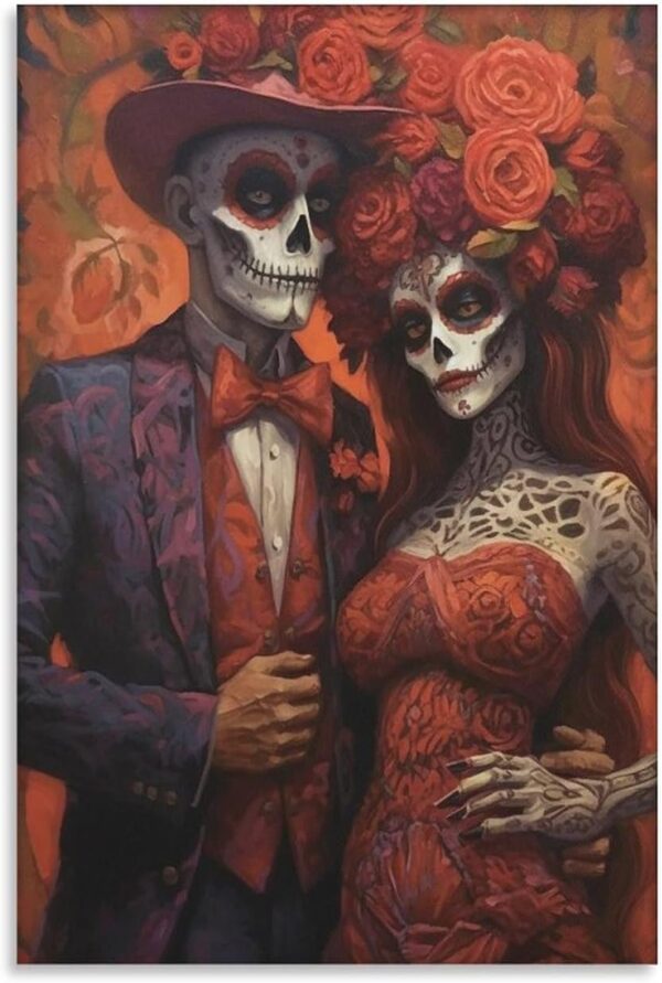 Iisrar Catrin And Catrina Couple Poster, Dia De Los Muertos, Mexican Folk Art Painting, Printable Wall Art Canvas Wall Art Print Poster For Home School Office Decor Unframe 24x36inch(60x90cm)