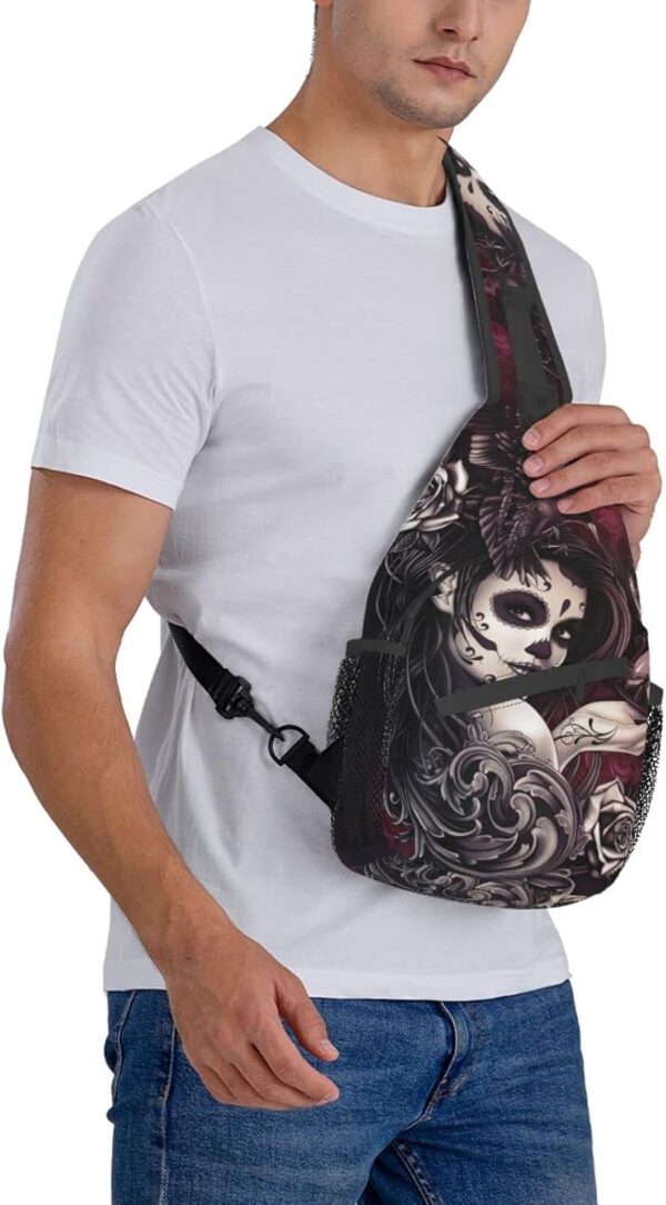 Sugar Skull Rose Crossbody Backpack for Travel Hiking Chest Daypack Shoulder Sling Bag for Men Women Cycling Walking - Image 8