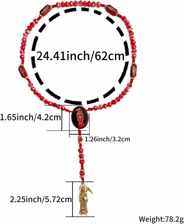 BONITTER Black Holy Death's Necklace Wooden Santa Muerte Necklace Red Rosaries Beads Blessing Crafted Rosario de la santa muerte Prayer Gift For Women Men - Image 2
