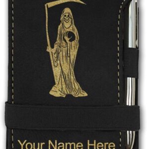 LaserGram Mini Padfolio with Notepad and Pen, Santa Muerte, Personalized Engraving Included (Black with Gold)
