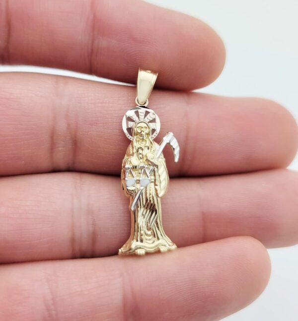 10k Yellow Gold Santa Muerte Pendant Charm - Image 5