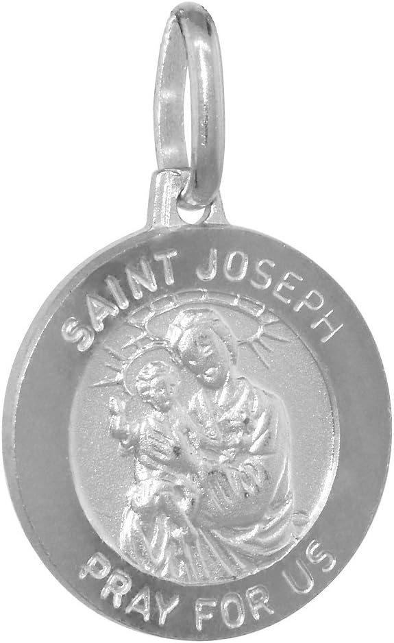 15mm Dainty Sterling Silver St Joseph Medal Necklace 5/8 inch Round Nickel Free Italy