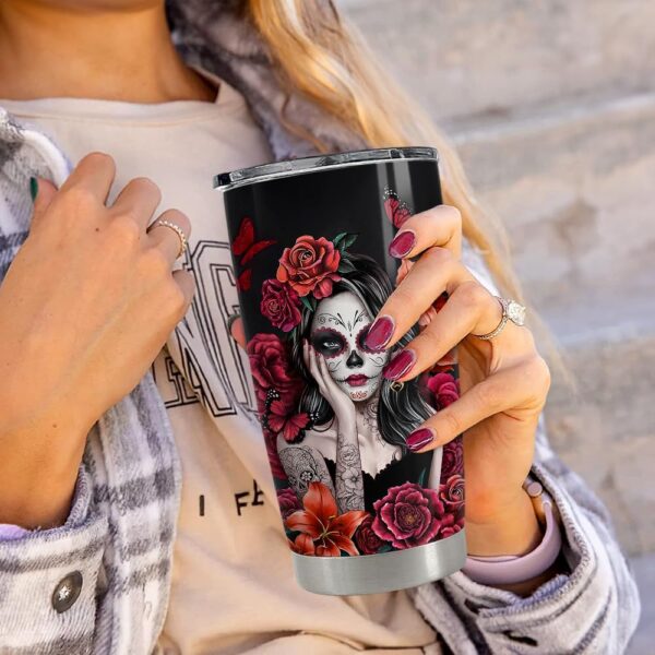 SANDJEST Sugar Skull Tumbler 20oz Stainless Steel Insulated Coffee Travel Mug Cup for Women Girls Gifts for Birthday Christmas - Image 7