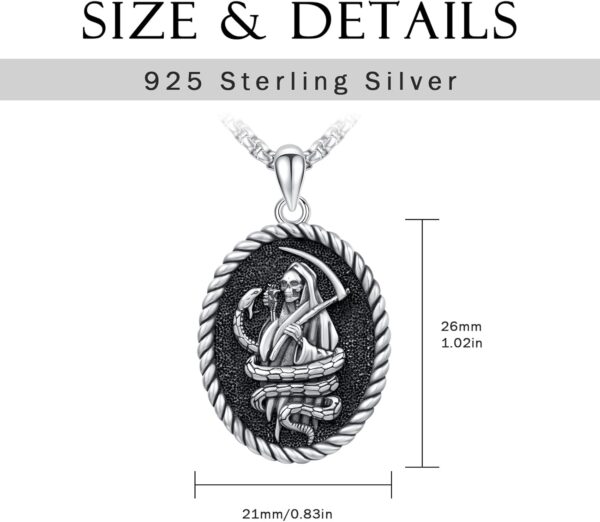 TRISHULA Santa Muerte Necklace for Men, 925 Sterling Silver Grim Reaper Necklace Oxidation Grim Skull with Scythe Pendant Skull Jewelry Gift for Birthday Graduation - Image 3
