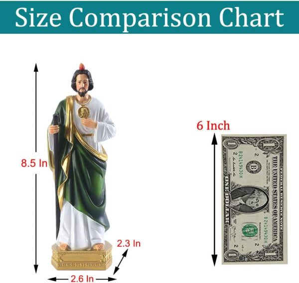 QIANLING 8.5 inch Saint Jude Statue, Religious Resin St Jude Holy Statues, Religious Colored Gift San Judas Tadeo Statue, Suitable for Religious and Believers to Pray at Home, Collect Decor Statues - Image 2