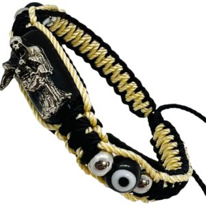 Pulsera de Santa Muerte metal Plateada e imagen Santa Muerte 7 potencias doble tejida Bk/Gl