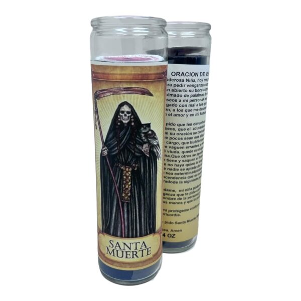 Santa Muerte peticion de venganza 14 oz vaso grande una pieza prayer candle one piece 14 oz tall glass oración al reverso en español Blanca sin aroma - Image 6