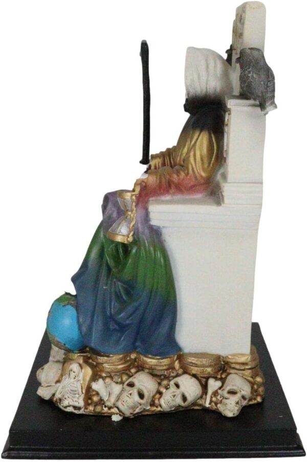 Ebros Gift 7 Colors Rainbow Robe Santa Muerte Holy Sacred Death Bone Mother Seated On Throne with Scythe Statue Patron of Protection & Blessings Seven Powers Figurine Day of The Dead Decor - Image 4