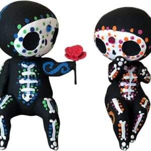 Valentine's Day Decor Sugar Skull Couple Figurine Statue Couples Cute Skeleton Mexican Halloween Day of The Dead Figurines(Lovers)
