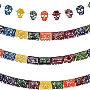 Cinco de Mayo Felt Banner - Mexican Fiesta Party Decorations, Multi-Color Traditional Flags with Embroidery for Indoor/Outdoor, Dia de Muertos, Fiesta Theme Celebration