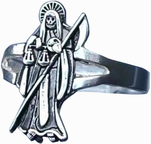 Santa Muerte Grim Reaper Stainless Steel Mens Womens Holy Death Healing Protection Ring