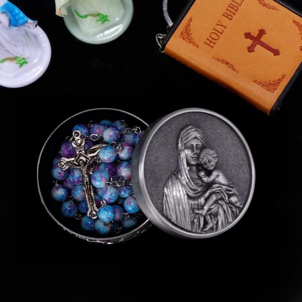 Rosary Beads Catholic for Woman, Handmade Imitation Blue Purple Pearl Rosary Necklace, First Communion Gifts, Wall Crosses Christian Gifts - Image 3