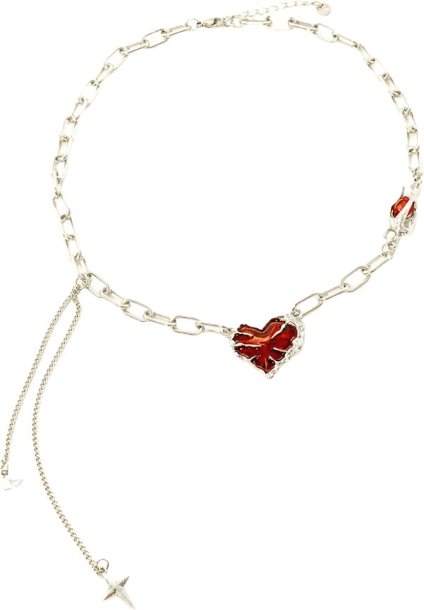 Y2K Ruby Heart Necklace Goth Punk Lock Bone Chain Necklace for Men Women,Christmas Valentine's Mother's Day or Birthday Jewelry for Mom Wife Girlfriend - Image 6
