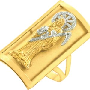 Religious Jewelry 14k Gold Long Santa Muerte Shield Ring (12.7 x 22.8 mm)
