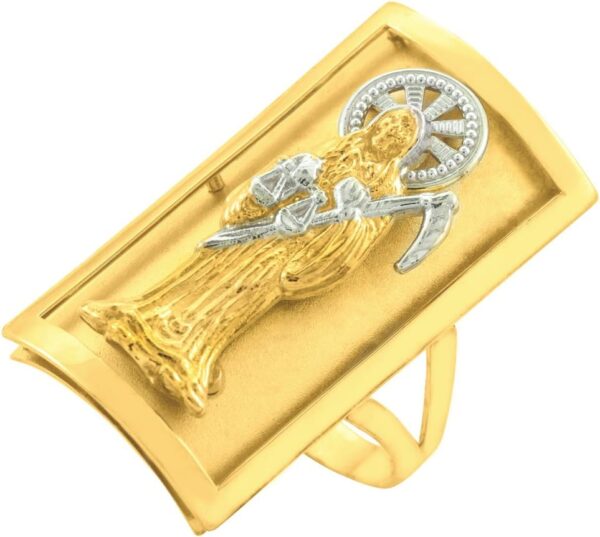 Religious Jewelry 14k Gold Long Santa Muerte Shield Ring (12.7 x 22.8 mm)