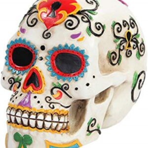 PTC 5.5 Inch Multicolor Patterned Day of The Dead Skull Statue Figurine