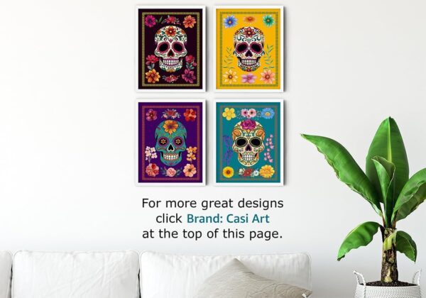 Sugar Skulls Day of the Dead Skeleton Wall Art Set of Four 8"x10" Goth Gothic Home Decor - Vintage Human Anatomy Poster - Funny Creepy Scary Prints - Image 3