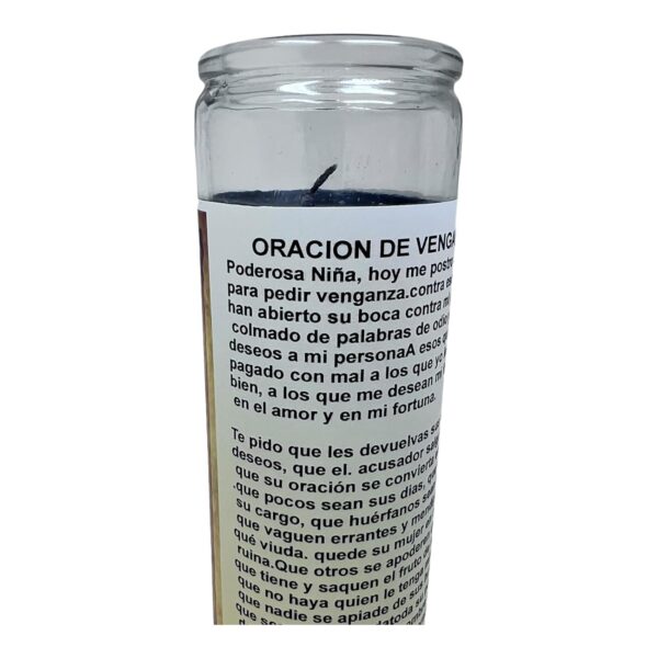 Santa Muerte peticion de venganza 14 oz vaso grande una pieza prayer candle one piece 14 oz tall glass oración al reverso en español Blanca sin aroma - Image 4