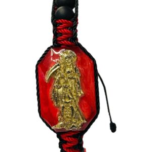 Santuario Jewelry Holy Death Reaper Bracelet Santa Muerte Black/Red with crystal matte beads