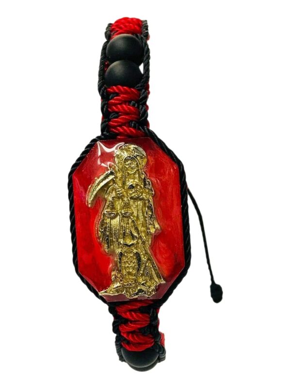 Santuario Jewelry Holy Death Reaper Bracelet Santa Muerte Black/Red with crystal matte beads