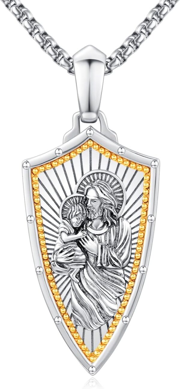 Gold Religious Necklace for Men Saint Michael/Christopher/Judas/Benedict/Joseph/Jude Pendant Religious Jewelry Gifts for Talisman Amulet