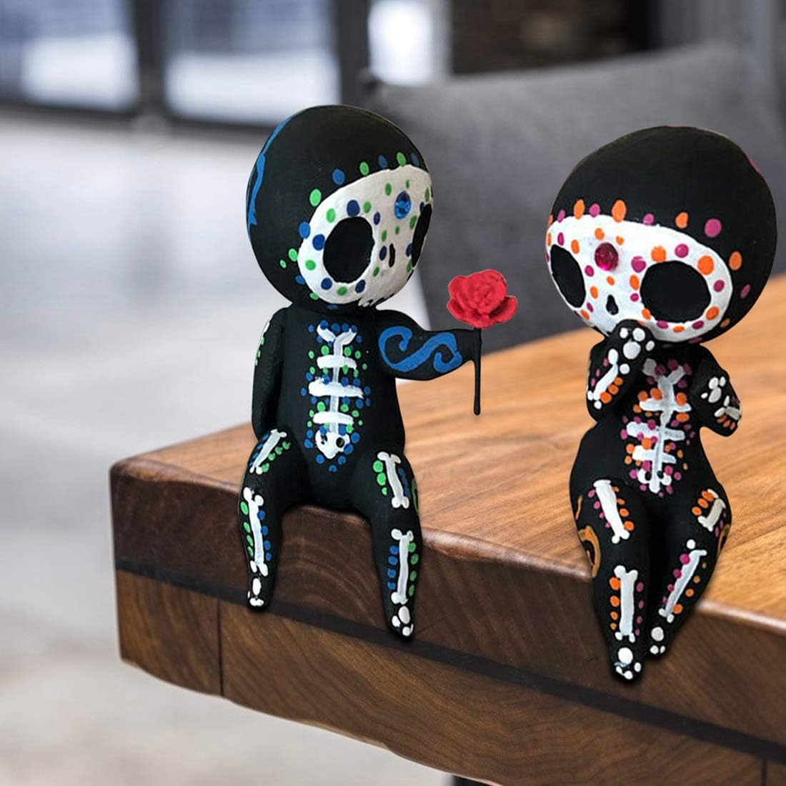 Valentine's Day Decor Sugar Skull Couple Figurine Statue Couples Cute Skeleton Mexican Halloween Day of The Dead Figurines(Lovers) - Image 6
