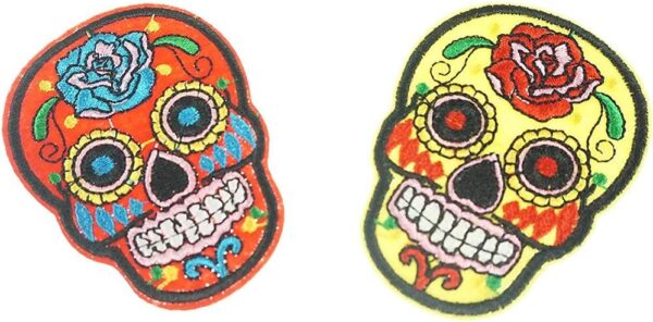Skull Iron On Patches,Sugar Skull Embroidery Sew On Appliques Ghost Head Cloth Chest Sticker Punk Rock Patches,Perfect for Jeans, Jackets, Bags, Vest, Arts and Crafts(Assorted Color,8 PCS) - Image 3