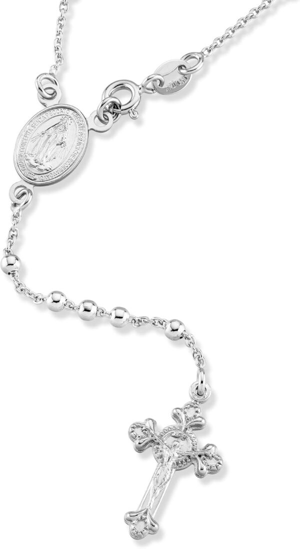 Miabella Italian 925 Sterling Silver or 18K Gold Plated Rosary Bead Cross Y Necklace Chain for Women - Image 4