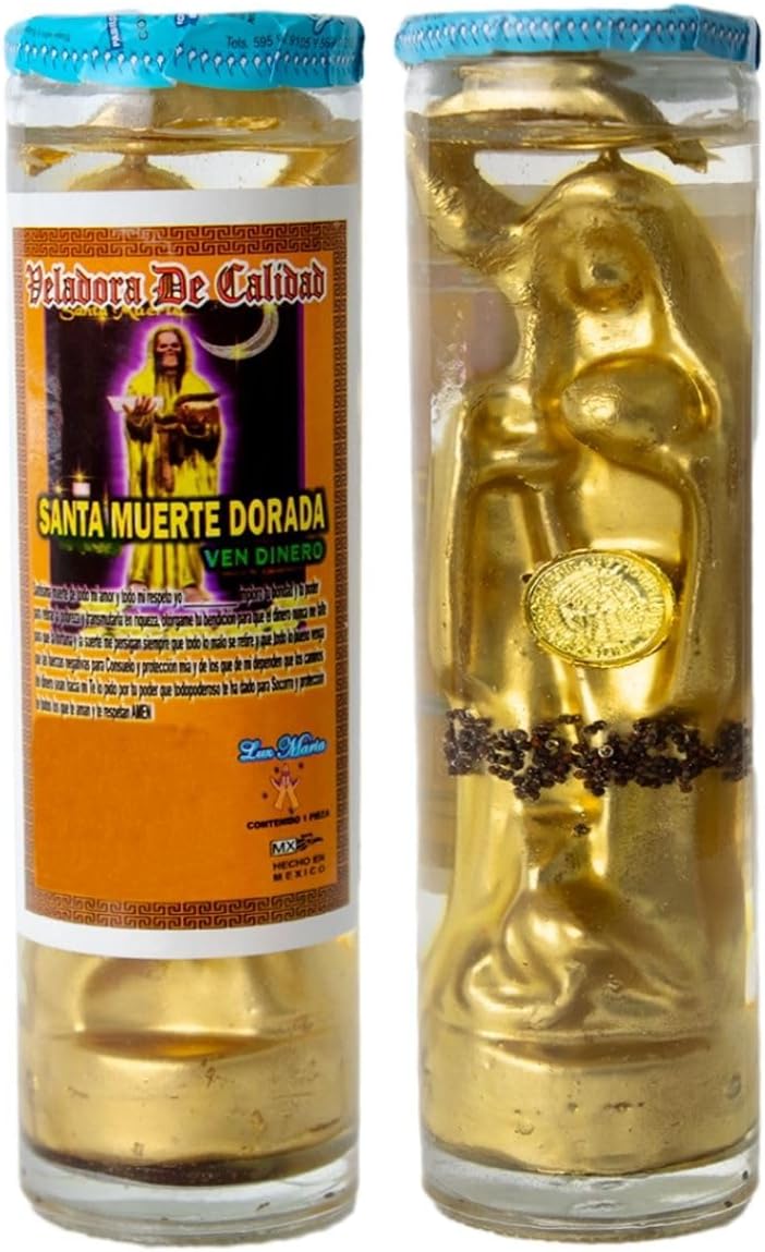Gel Candle | Santa Muerte Come Money | Ritualized | Prepared | Personalized | Attracts Abundance and Prosperity |