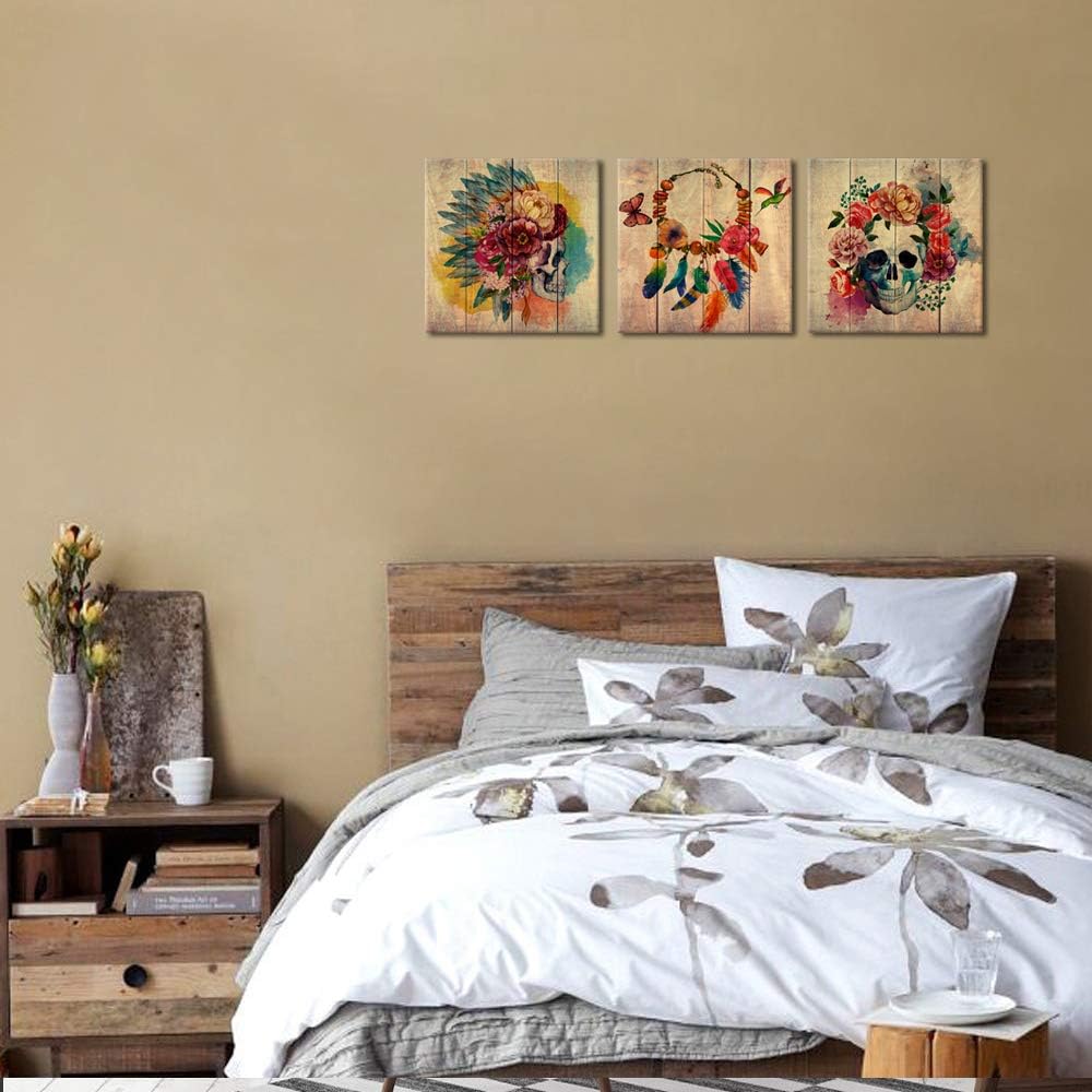 Visual Art Decor Skull Canvas Wall Art Sugar Skull Painting Wall Decor Framed Artwork Halloween Decor, 12x12inchx3Pieces - Image 3