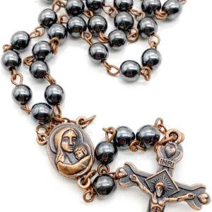 Nazareth Store unisex-adult Hematite Rosary Black Stone Beads Necklace with Jerusalem Holy Soil & Cross Antique Religious Rosaries Beads Collection
