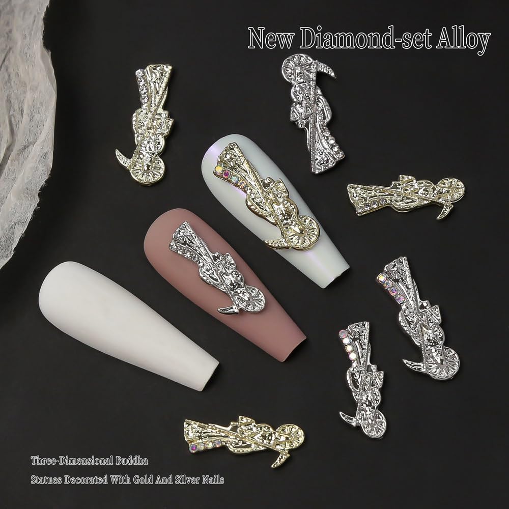 16 pcs Luxury 3D Embossed San Judas Nail Charms,Gold and Silver Death Buddha Statue Nail Art Jewelry Luxury Nail Gems with Rhinestone Halloween Nail Art Decorations Supplies Accessories - Image 2