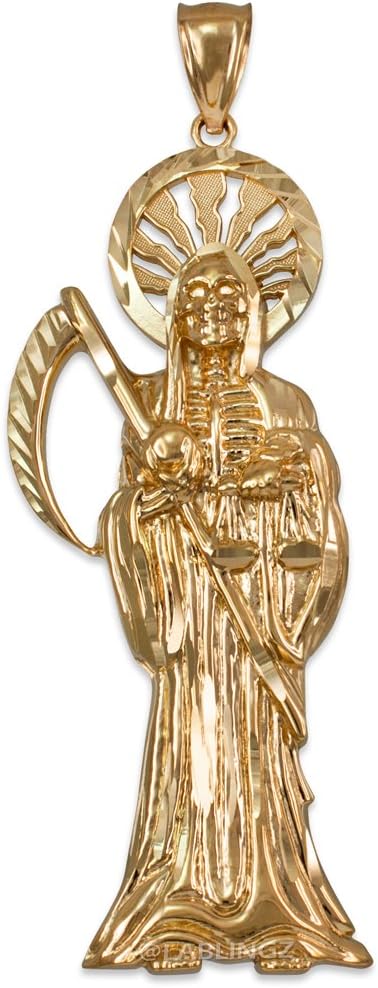LA BLINGZ 14K Yellow Gold Santa Muerte DC Pendant
