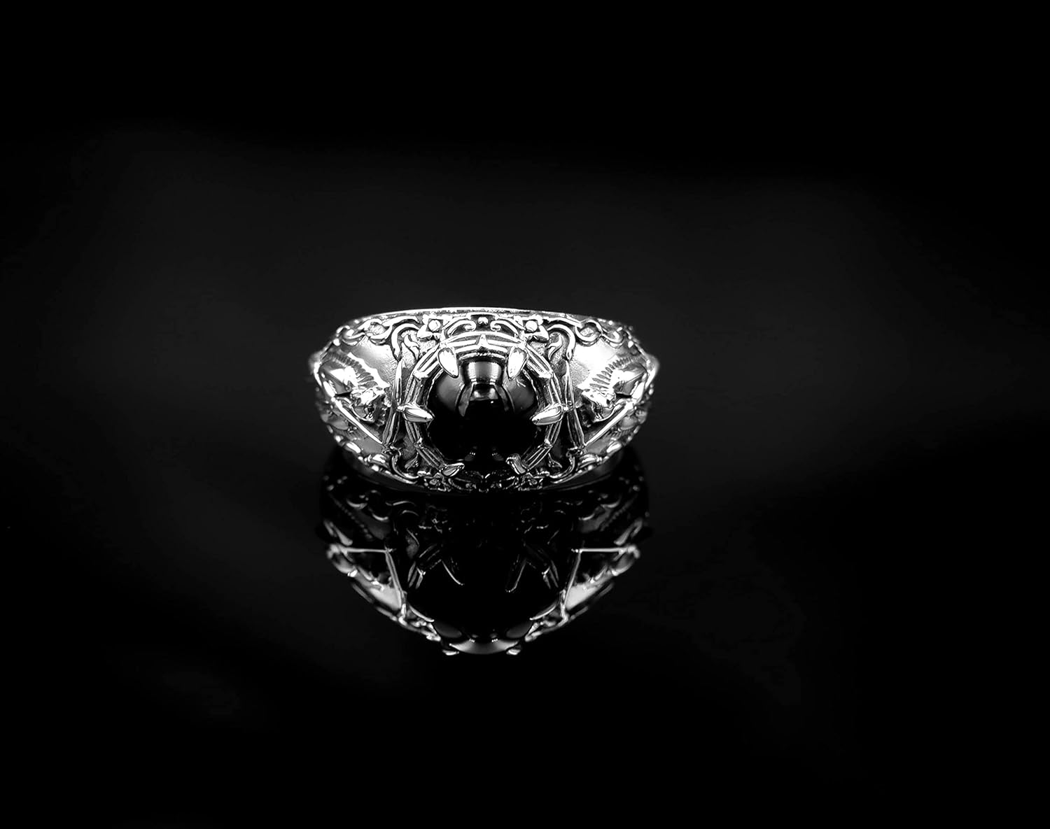 925 Sterling Silver Onyx Ladies Santa Muerte Ring Size 6-15 - Image 4
