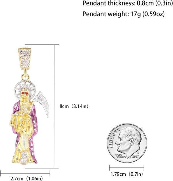 Santa Muerte Necklace Diamond 14K Gold Plated Santa Muerte Pendant Jewelry With Sickle Holiday Gift (Gold 282) - Image 2