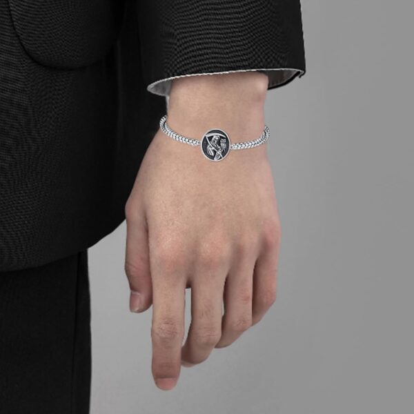 Santa Muerte Bracelet 925 Sterling Silver Grim Reaper Bracelet Owl Skull Santa Muerte Bracelet Oxidation Skull Holy Death Scythe Aumelt Charm Bracelet Mother's Day Santa Muerte Jewelry for Men Women - Image 5