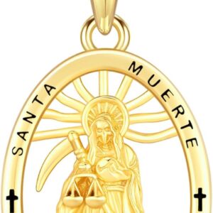 Santa Muerte Necklace 925 Sterling Silver Religious Amulet Skull Necklace Halloween Jewelry Gifts for Men Women