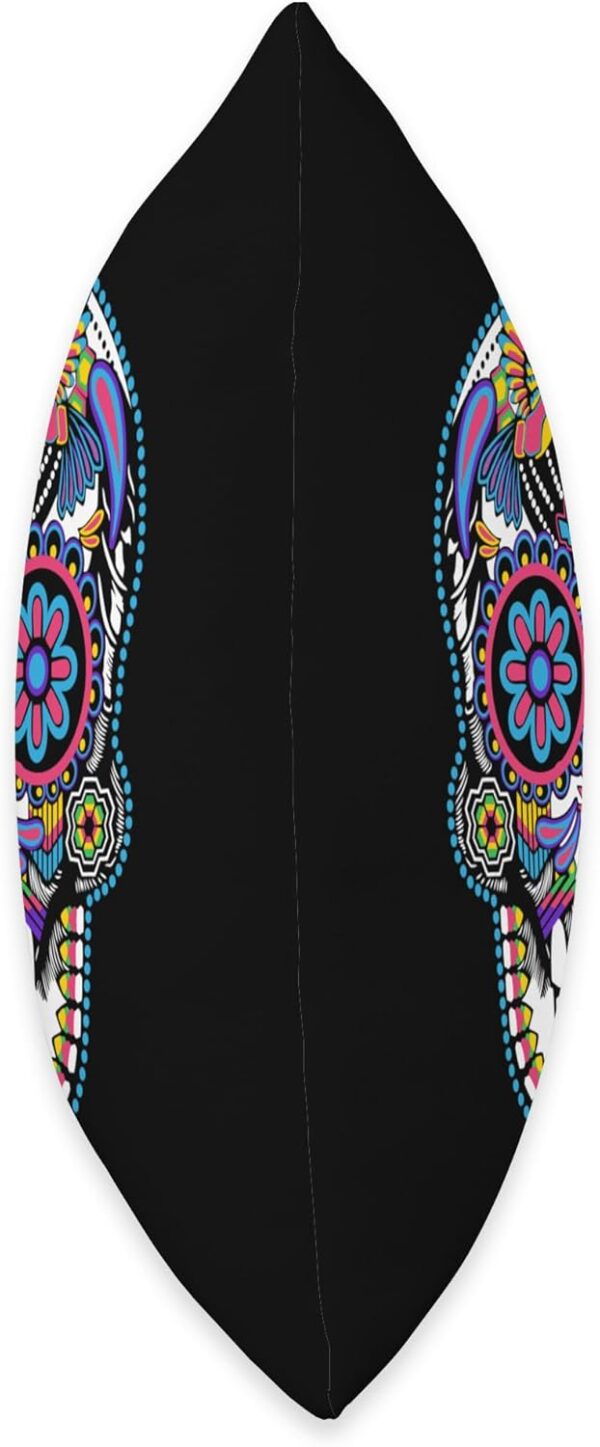 Dia de los Muertos Sugar Skull Huichol Mexican Art Design Throw Pillow - Image 2