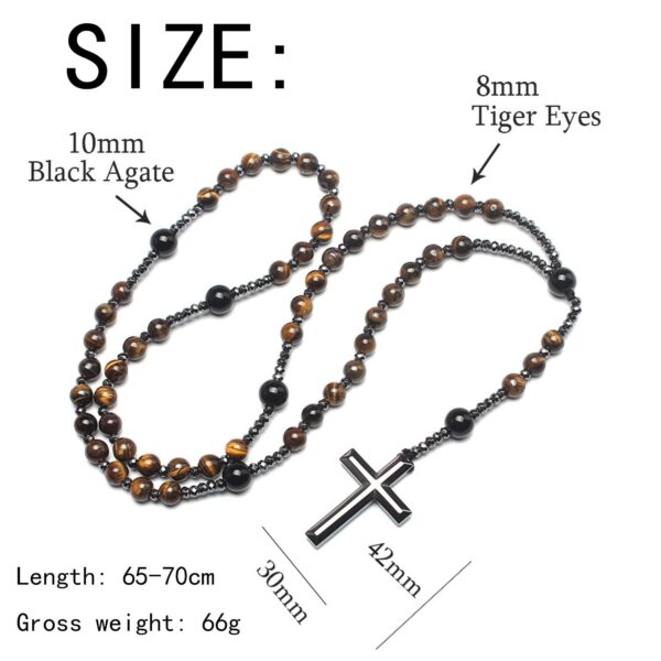 Tiger Eye Cross Necklace Black Obsidian and Hematite Christ Rosary Healing Crystal Necklaces with Cross Pendant Men Necklace Meditation Jewelry (Matte Black) - Image 2