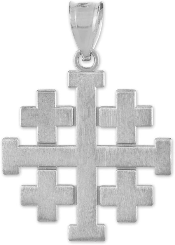 Religious Jewelry Matte Finish 925 Sterling Silver Crusaders Jerusalem Cross Pendant - Image 3