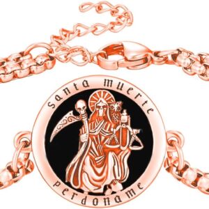 Black Onyx St Michael/St Christopher/St Jude/Guadalupe/Guardian Angel/Santa Muerte Bracelet 925 Sterling Silver Patron Saint Bracelet with Double Link Chain, 9"(Silver)