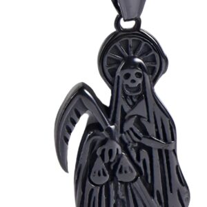 14K Gold Filled Santa Muerte Necklace For Women And Men - 925 Sterling Silver Hip Hop Holy Saint Death La Santa Muerte Pendant Chain Memento Mori Skull Biker Religious Jewelry Amulet Gifts