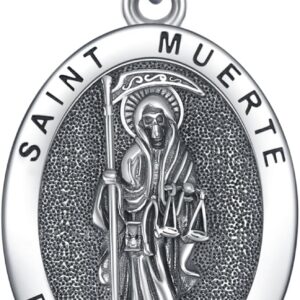 OHAYOO Santa Muerte Necklace for Men 925 Sterling Silver Holy Death Necklace Grim Reaper Necklace Santa Muerte Pendant Jewelry for Women