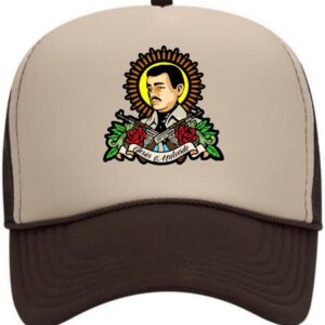 Jesus Malverde (Trucker Style) Foam Mesh Snapback Hat - Brown/Tan