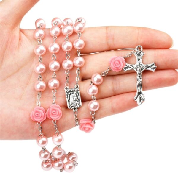 Rosary Beads Catholic for Women Rosaries Catholic Bulk Pearl Necklace with Jesus Christ Crucifix Cross First Communion Confirmation Gifts White, Pink, Black, Red, Purple, Royal Blue - Image 4