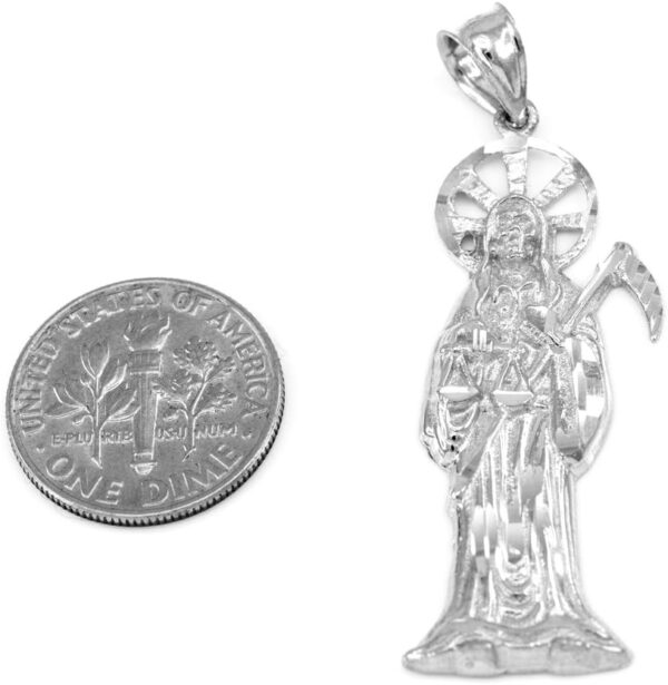 Saint Collection Fine 925 Sterling Silver Santa Muerte Necklace Pendant - Image 2